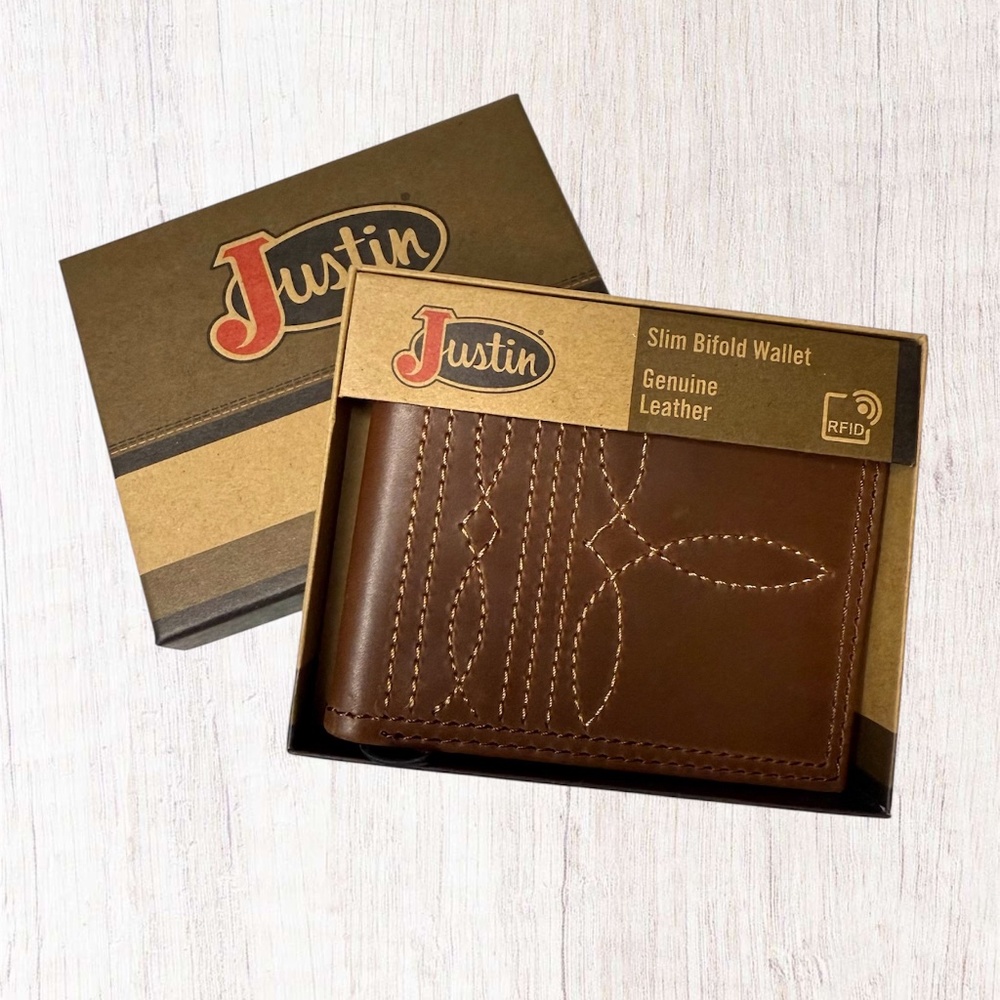 Justin Boots Bifold Wallet Brown W/Boot Stitch Detail
